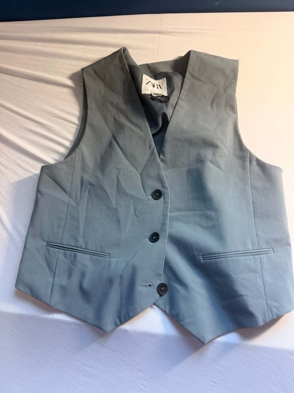 Zara Men's Slim Fit V-Neck Slate Blue Tailored Suit Vest
